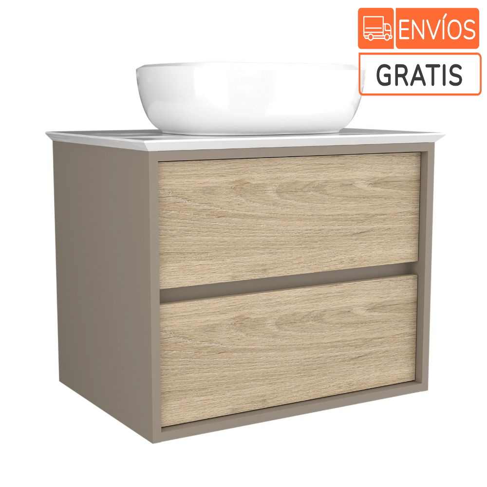 Mueble Lavamanos Cascade, Cocoa Y Beige, Con Amplio Espacio Para Almacenar